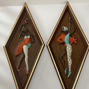 Vintage TRUart Harlequin Wall Art Set Hand Colored